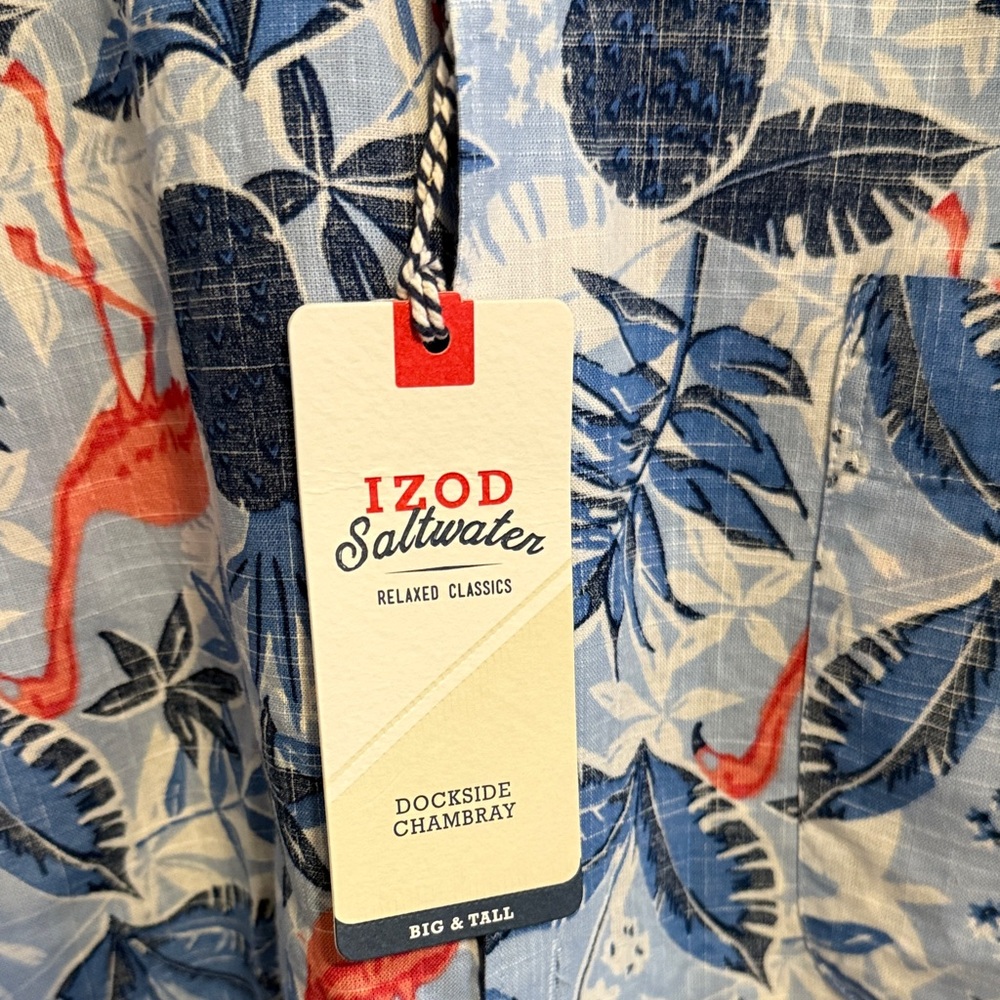 Izod Saltwaterof Blue and Coral Tropical Short-Sleeve Button-Down Shirt, size 3x - Picture 2 of 5